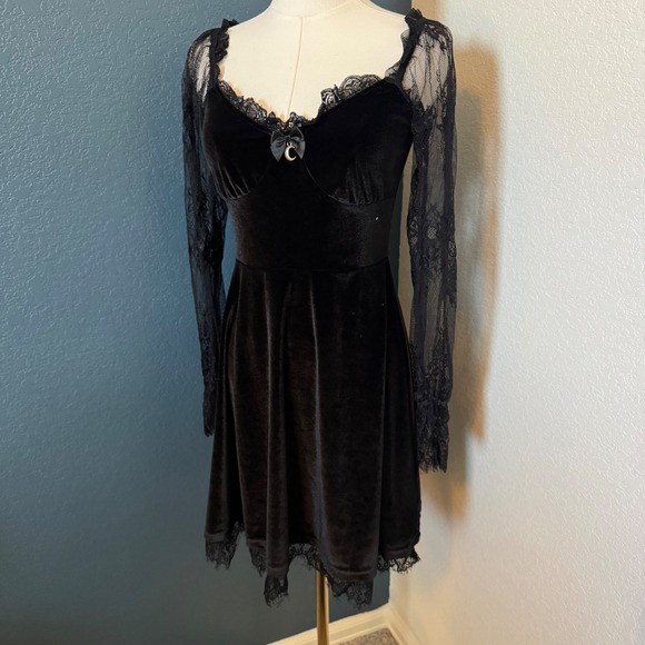 Unbranded Dresses & Skirts - Goth Whimsigoth Velvet Lace Moon Charm Mini Dress Small Black